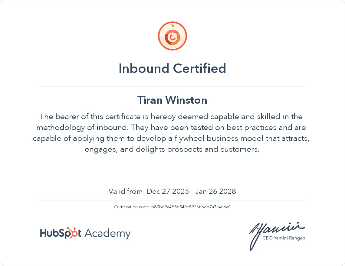 HubSpot Academy Inbound Certified